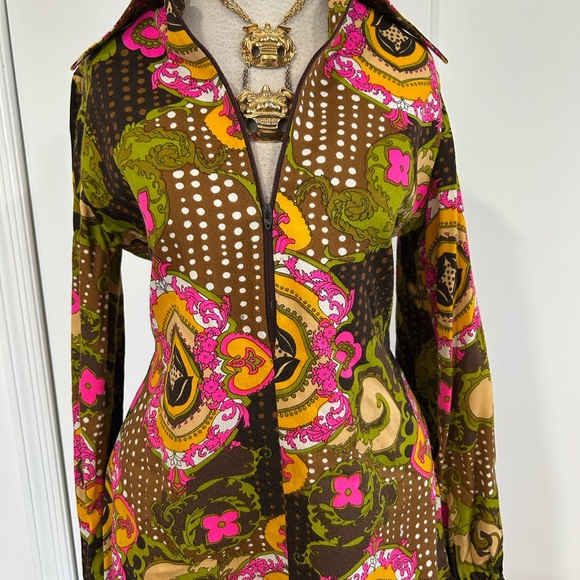 VINTAGE IGLWU MARDI MODES NEW YORK BOHEMIAN MOD PSYCHEDELIC ART TOP ..VERY RARE! - Picture 2 of 14